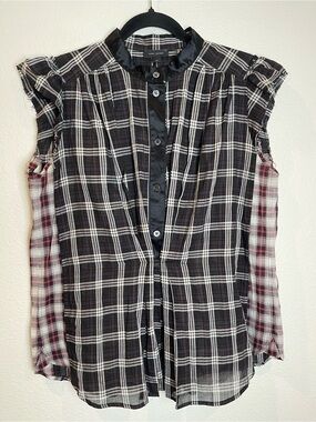 Marc Jacobs Plaid Check Sleeveless Button Front Blouse Size 10